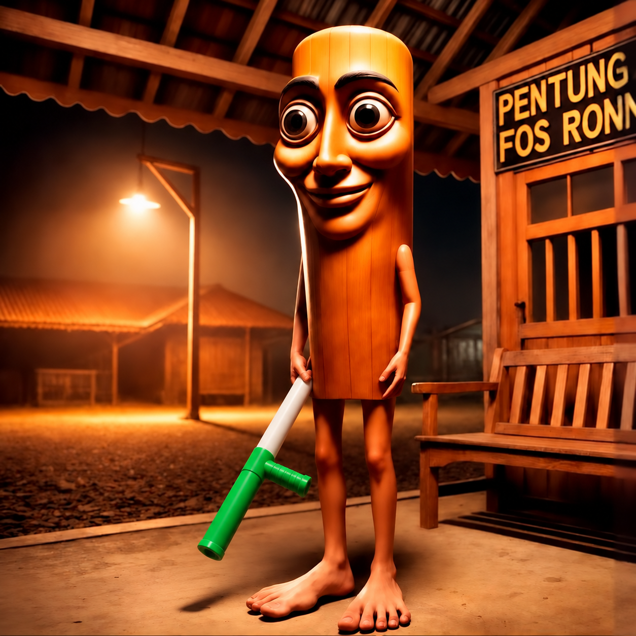 Baton Sahur standing at the village station